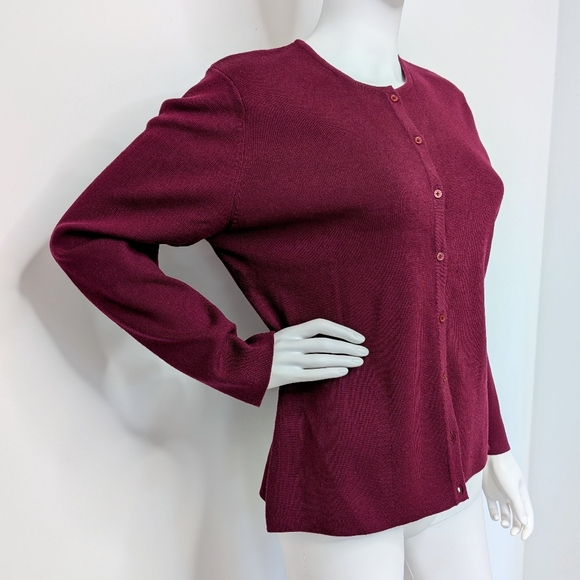 90s Burgundy Red Button Up Basic Cardigan Sweater - Picture 3 of 5
